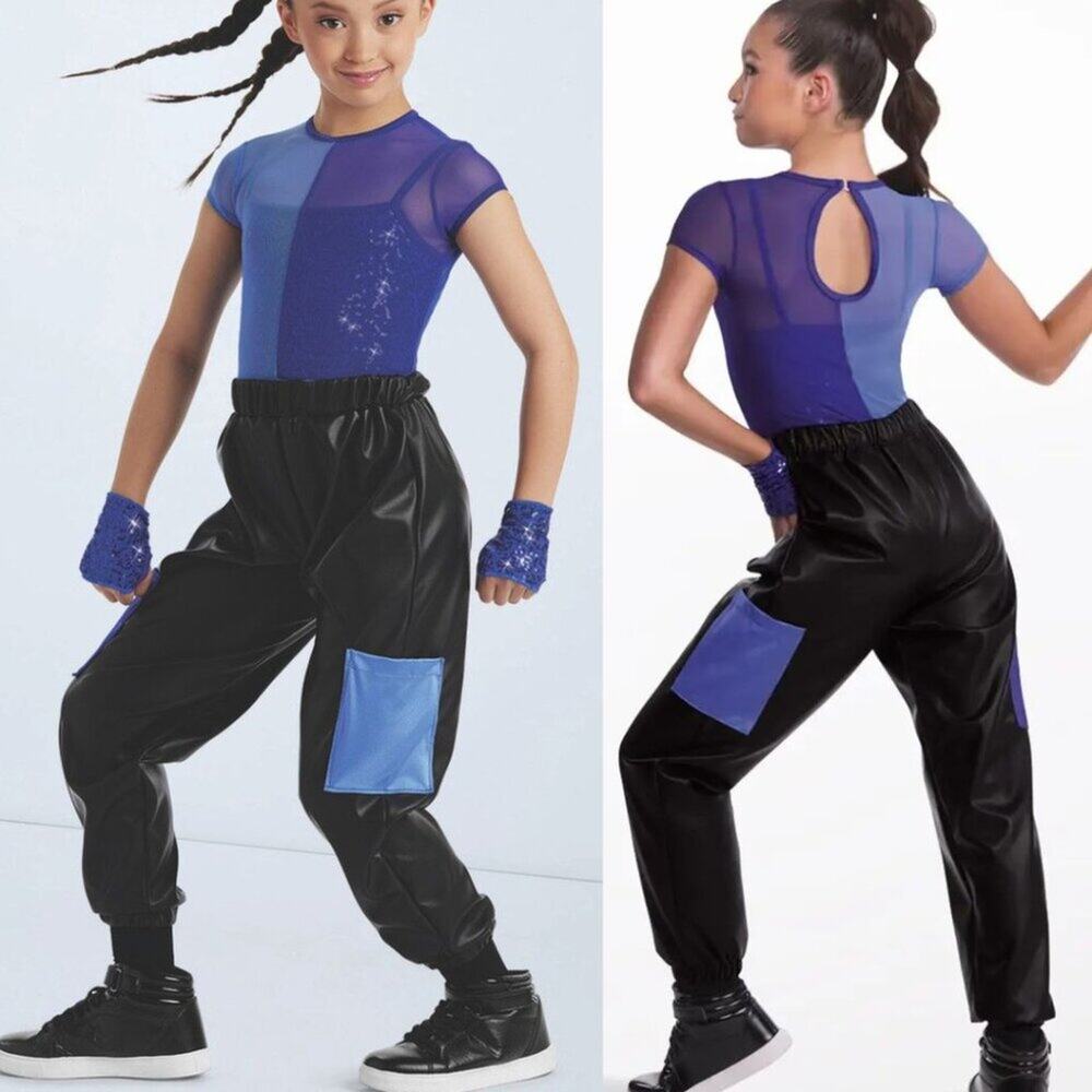 NWOT Weissman Showtime Girl's Fam Jam Dance Costume in Blue Black